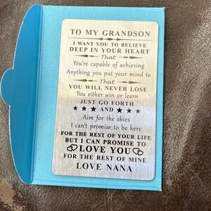Gift Nana to Grandson Stainless‎ Steel Wallet Card Birthday Christmas Keepsake